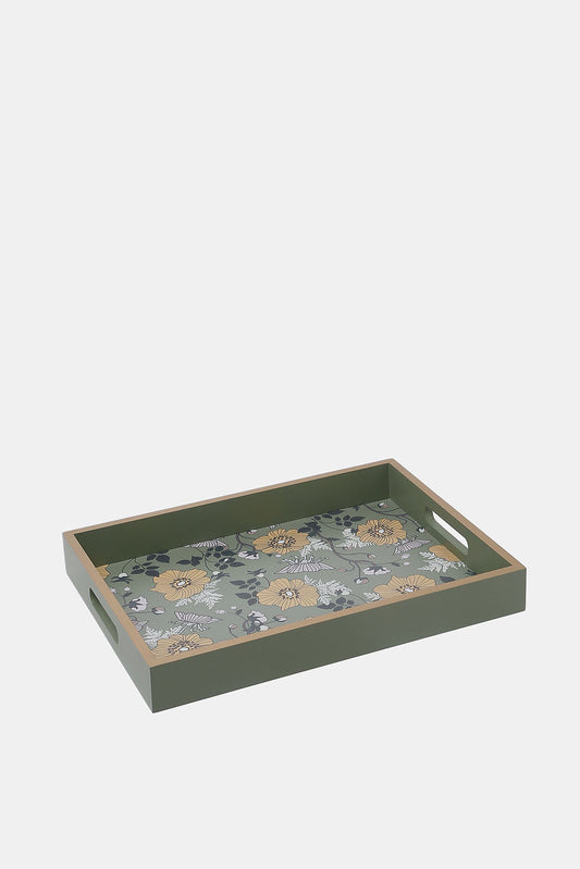 Redtag-Green-Floral-Rectangle-Tray-Category:Trays,-Colour:Green,-Deals:2-FOR-69,-Deals:New-In,-Dept:Home,-Filter:Home-Dining,-HMW-DIN-Serveware,-New-In-HMW-DIN,-Non-Sale,-S23A,-Section:Homewares-Home-Dining-