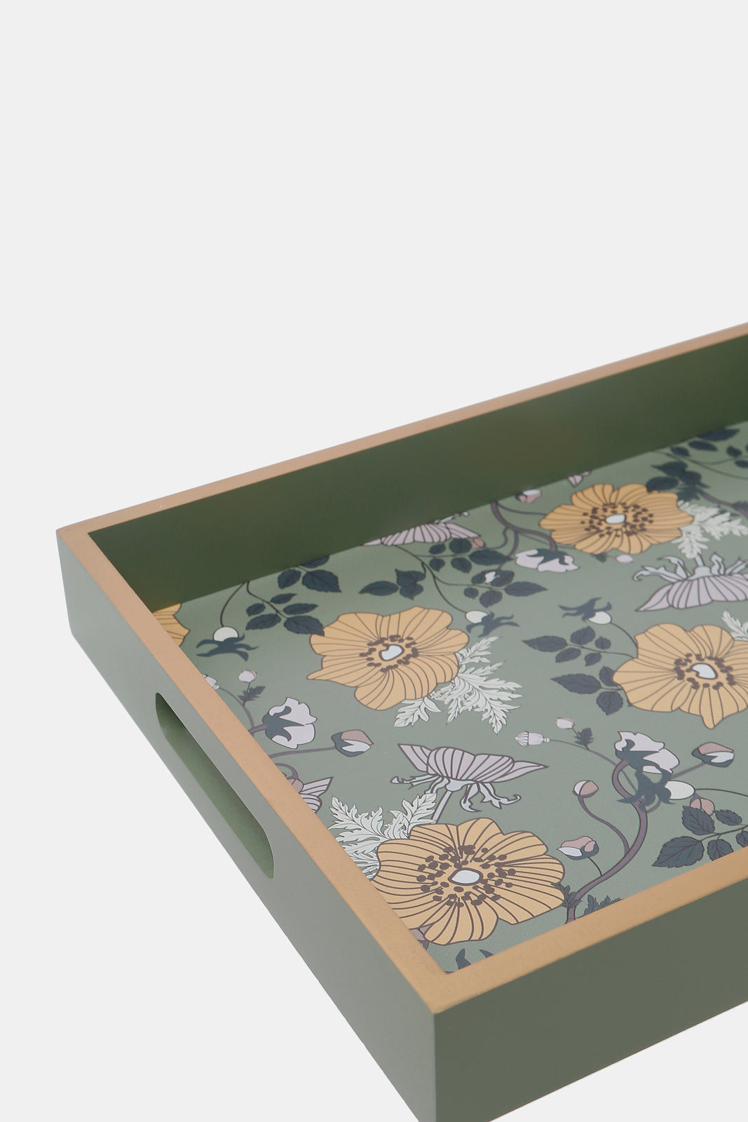 Redtag-Green-Floral-Rectangle-Tray-Category:Trays,-Colour:Green,-Deals:2-FOR-69,-Deals:New-In,-Dept:Home,-Filter:Home-Dining,-HMW-DIN-Serveware,-New-In-HMW-DIN,-Non-Sale,-S23A,-Section:Homewares-Home-Dining-