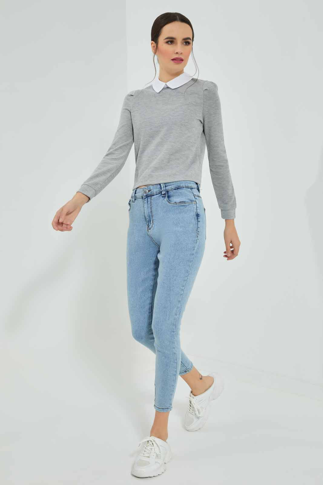 Redtag-Mid-Grey-Woven-Collar-Jersey-Top-Category:Tops,-Colour:Grey,-Deals:New-In,-Filter:Women's-Clothing,-New-In-Women-APL,-Non-Sale,-Section:Women,-W22B,-Women-Tops-Women's-