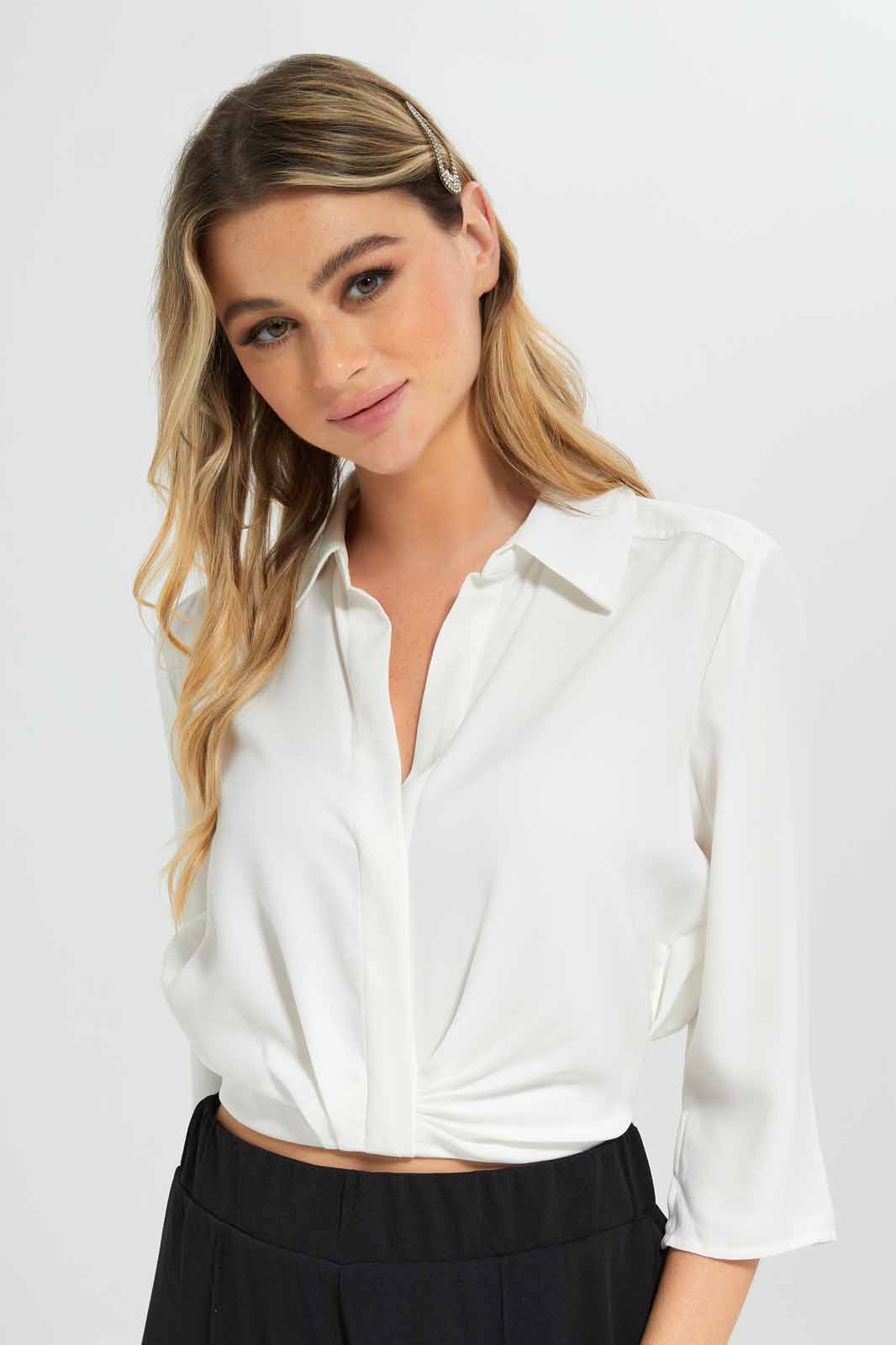 Redtag-White-Cropped-shirt-Category:Blouses,-Colour:White,-Deals:New-In,-Filter:Women's-Clothing,-New-In-Women-APL,-Non-Sale,-Section:Women,-W22B,-Women-Blouses-Women's-