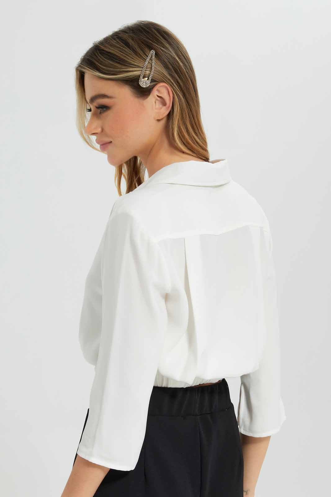 Redtag-White-Cropped-shirt-Category:Blouses,-Colour:White,-Deals:New-In,-Filter:Women's-Clothing,-New-In-Women-APL,-Non-Sale,-Section:Women,-W22B,-Women-Blouses-Women's-
