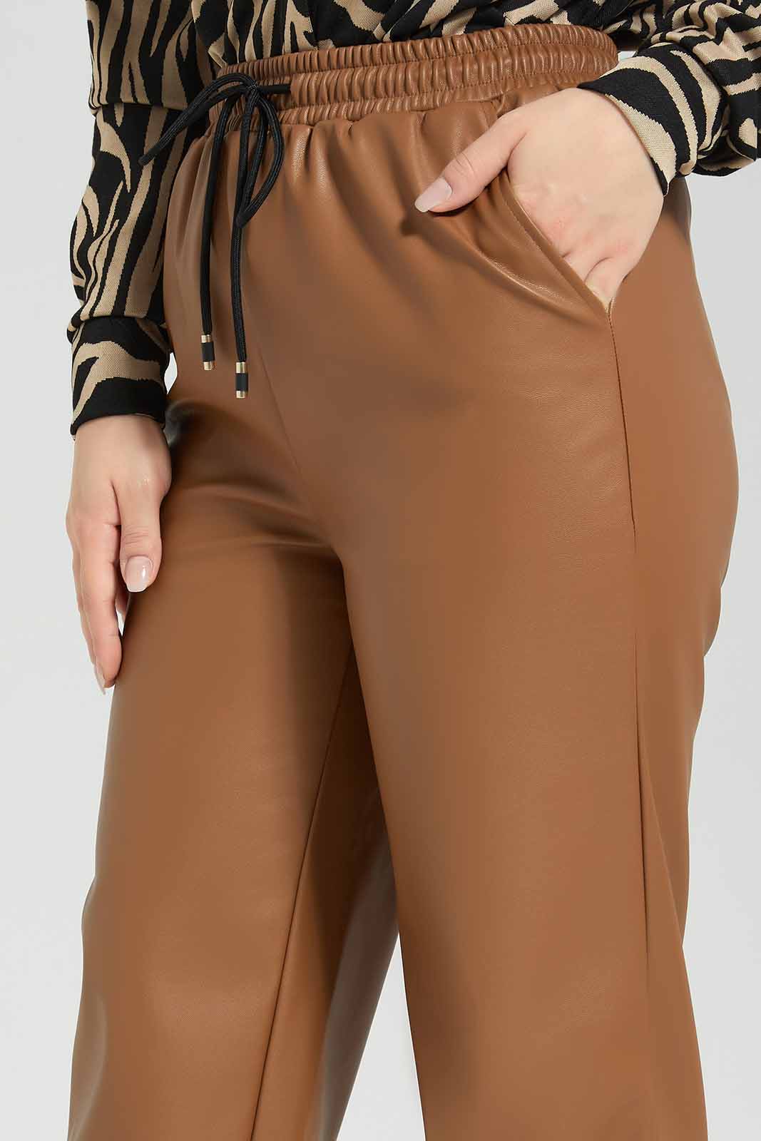 Redtag-Tan-PU-Elasticated-Waist-Jogger-Category:Trousers,-Colour:Tan,-Deals:New-In,-Filter:Women's-Clothing,-LMC,-Modest,-New-In-Women-APL,-Non-Sale,-Section:Women,-W22B,-Women-Trousers--