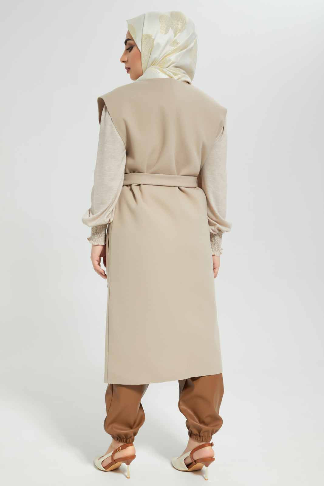 Redtag-Oatmeal-Belted-Long-Length-Cardigan-Category:Cardigans,-Colour:Beige,-Deals:New-In,-Filter:Women's-Clothing,-LMC,-Modest,-New-In-Women-APL,-Non-Sale,-Section:Women,-W22B,-Women-Cardigans--