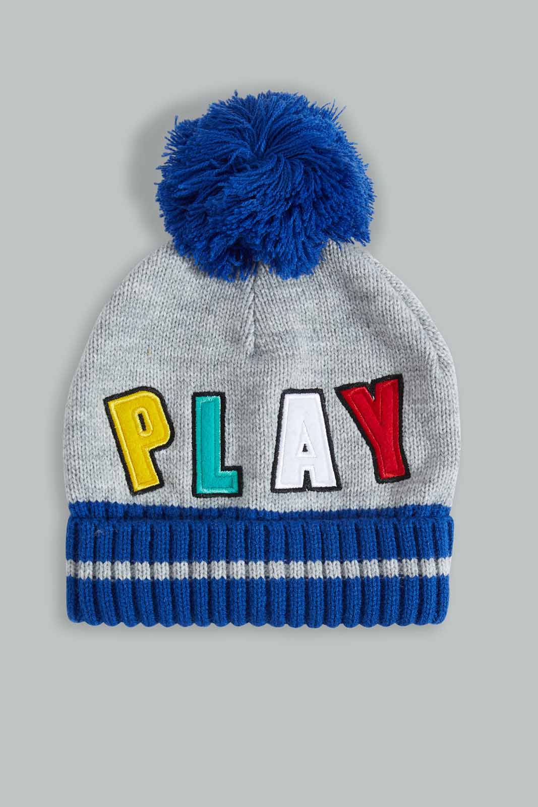 Redtag-Grey-And-Blue-Knitted-Cap-Set-Of-2-With-Gloves-BOY-Knitted-Accessories,-Category:Knitted-Accessories,-Colour:Assorted,-Filter:Boys-Accessories,-New-In,-New-In-BOY-ACC,-Non-Sale,-Section:Boys-(0-to-14Yrs),-W22A-Boys-