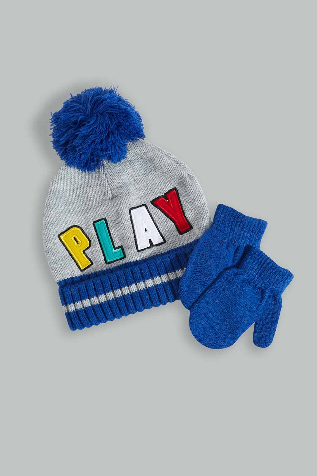 Redtag-Grey-And-Blue-Knitted-Cap-Set-Of-2-With-Gloves-BOY-Knitted-Accessories,-Category:Knitted-Accessories,-Colour:Assorted,-Filter:Boys-Accessories,-New-In,-New-In-BOY-ACC,-Non-Sale,-Section:Boys-(0-to-14Yrs),-W22A-Boys-
