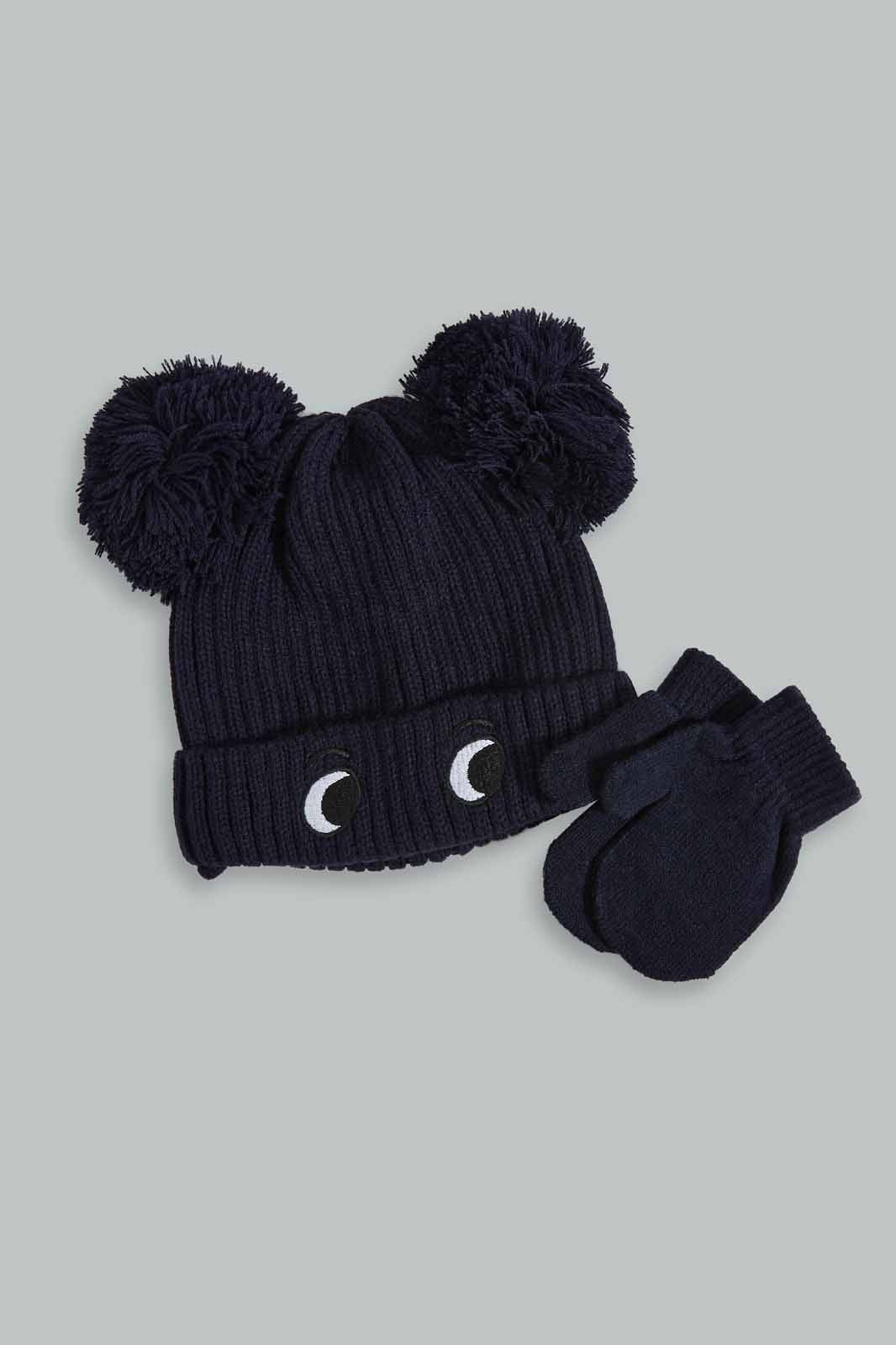 Redtag-Navy-Knitted-Cap-Set-Of-2-With-Gloves-BOY-Knitted-Accessories,-Category:Knitted-Accessories,-Colour:Navy,-Filter:Boys-Accessories,-New-In,-New-In-BOY-ACC,-Non-Sale,-Section:Boys-(0-to-14Yrs),-W22A-Boys-