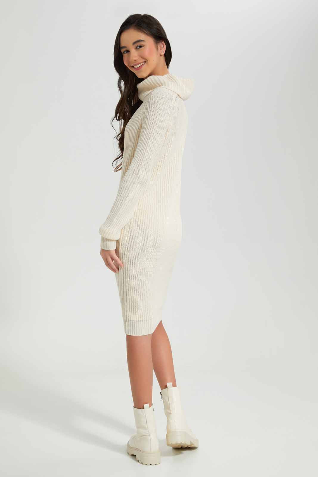 Redtag-Cream-Turtle-Neck-Sweater-Dress-Category:Dresses,-Colour:White,-Deals:New-In,-Filter:Senior-Girls-(8-to-14-Yrs),-GSR-Dresses,-New-In-GSR-APL,-Non-Sale,-Section:Girls-(0-to-14Yrs),-W22B-Senior-Girls-9 to 14 Years
