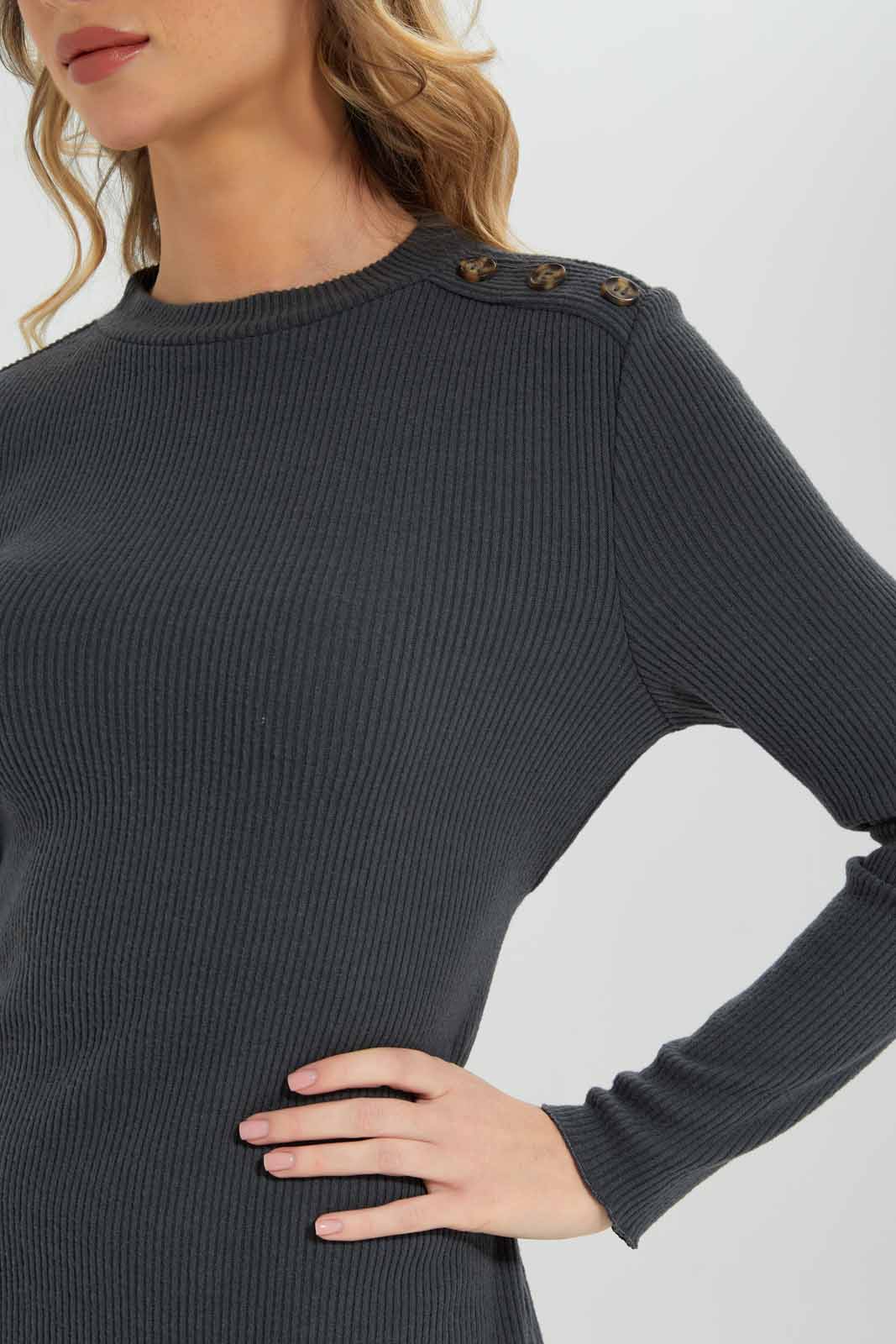 Redtag-Mid-Grey-Marl-Front-Waist-Knot-Rib-Dress-Category:Dresses,-Colour:Grey,-Deals:New-In,-Filter:Women's-Clothing,-New-In-Women-APL,-Non-Sale,-Section:Women,-W22B,-Women-Dresses-Women's-