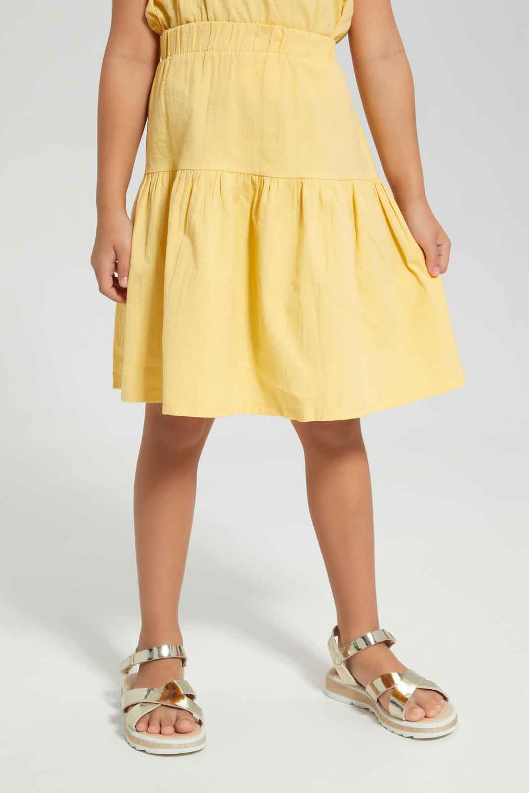 Redtag-Yellow-dobby-skirt-sets-Category:Sets,-Colour:Yellow,-Deals:New-In,-Dept:Girls,-Filter:Girls-(2-to-8-Yrs),-GIR-Sets,-New-In-GIR-APL,-Non-Sale,-Section:Girls-(0-to-14Yrs),-W22A-Girls-2 to 8 Years
