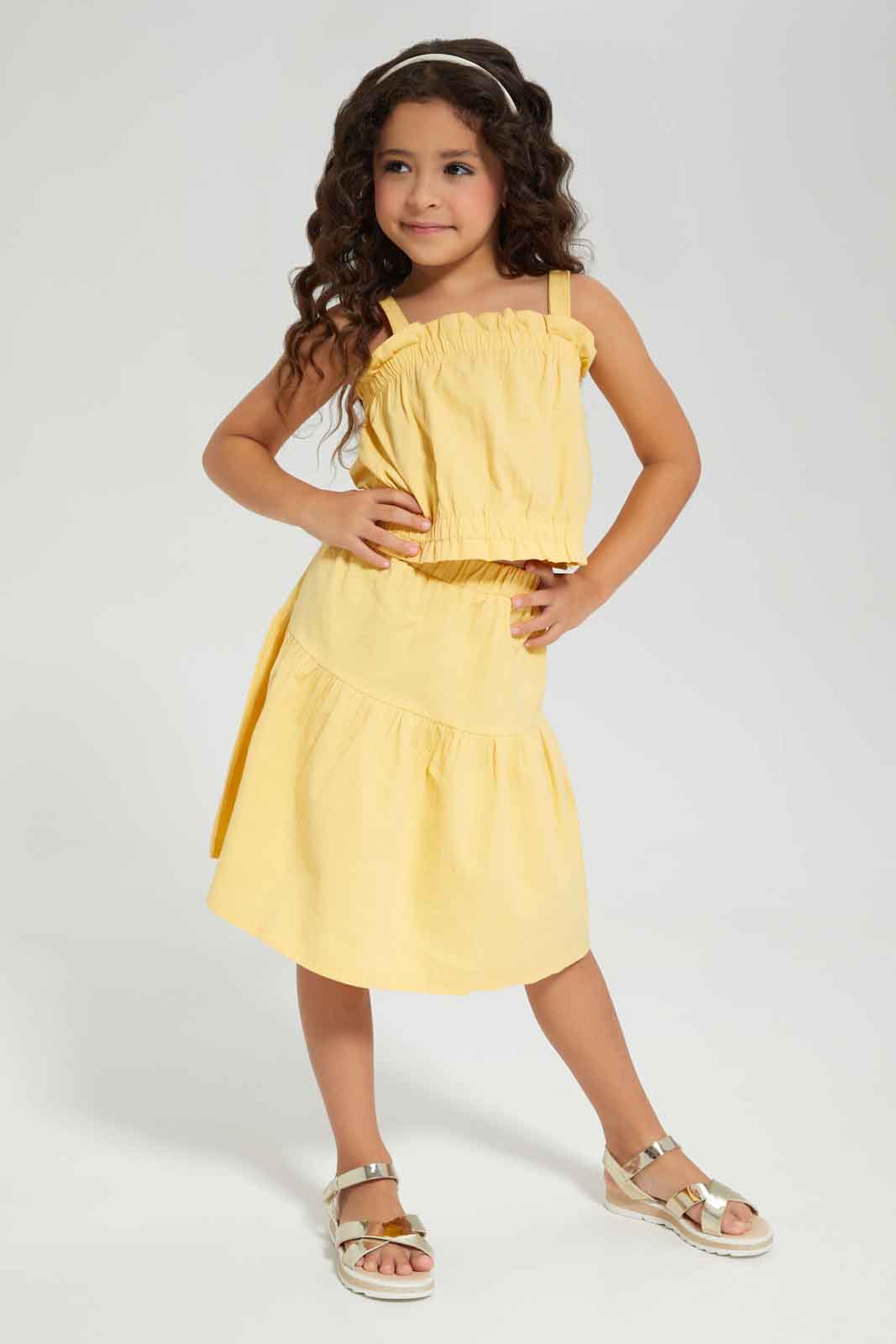 Redtag-Yellow-dobby-skirt-sets-Category:Sets,-Colour:Yellow,-Deals:New-In,-Dept:Girls,-Filter:Girls-(2-to-8-Yrs),-GIR-Sets,-New-In-GIR-APL,-Non-Sale,-Section:Girls-(0-to-14Yrs),-W22A-Girls-2 to 8 Years