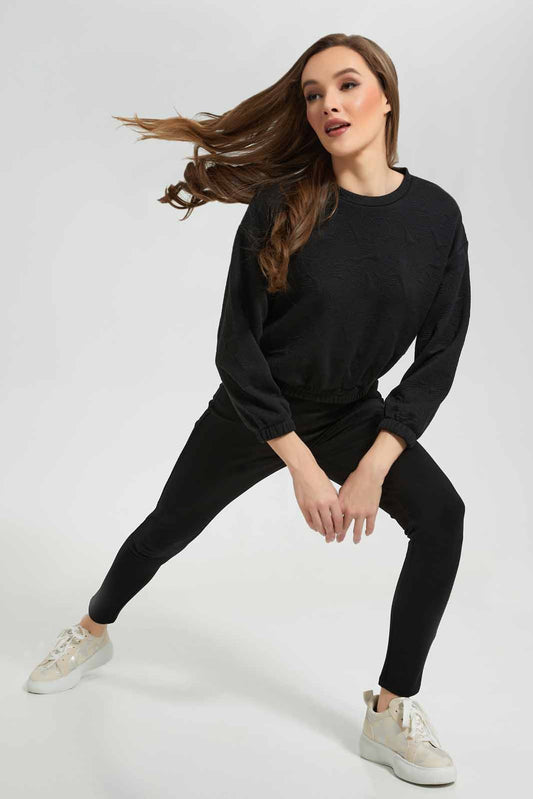 Redtag-Black-Jacquard-Sweatshirts-Category:Sweatshirts,-Colour:Black,-Deals:New-In,-Dept:Ladieswear,-Filter:Women's-Clothing,-LDC,-LDC-Sweatshirts,-New-In-LDC-APL,-Non-Sale,-Section:Women,-W22B-Women's-