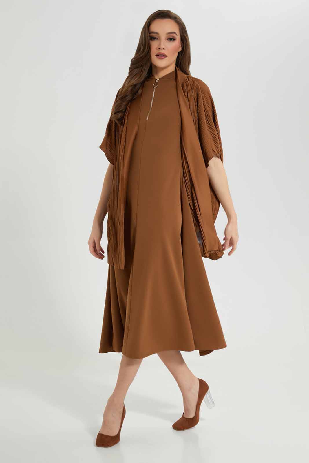 Redtag-Brown-Pleated-Cardigan-Category:Cardigans,-Colour:Brown,-Deals:New-In,-Filter:Women's-Clothing,-LDC,-LDC-Cardigans,-New-In-LDC-APL,-Non-Sale,-Section:Women,-W22B-Women's-
