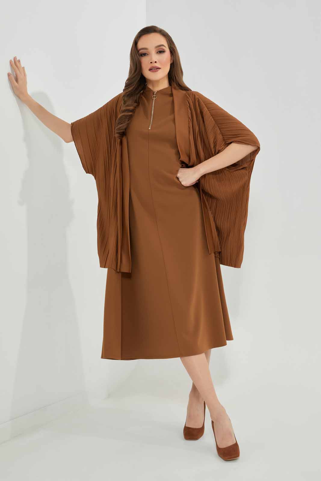 Redtag-Brown-Pleated-Cardigan-Category:Cardigans,-Colour:Brown,-Deals:New-In,-Filter:Women's-Clothing,-LDC,-LDC-Cardigans,-New-In-LDC-APL,-Non-Sale,-Section:Women,-W22B-Women's-