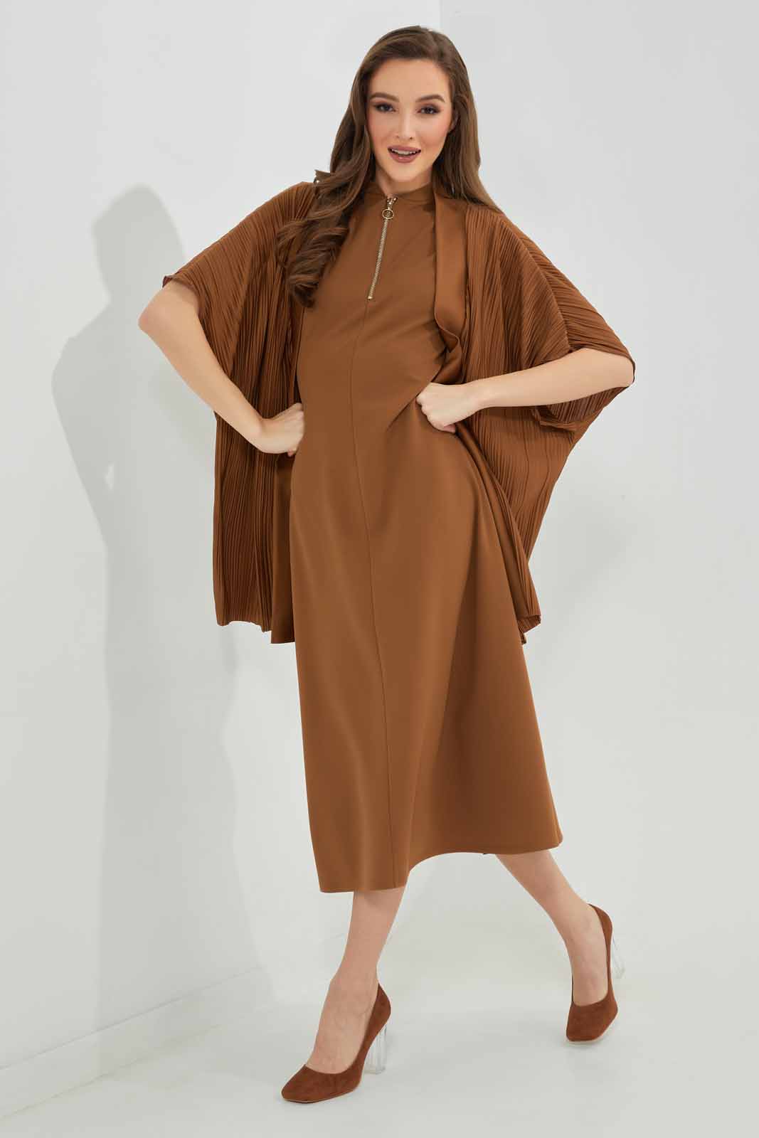 Redtag-Brown-Pleated-Cardigan-Category:Cardigans,-Colour:Brown,-Deals:New-In,-Filter:Women's-Clothing,-LDC,-LDC-Cardigans,-New-In-LDC-APL,-Non-Sale,-Section:Women,-W22B-Women's-
