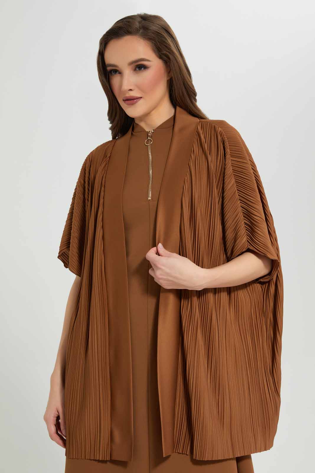 Redtag-Brown-Pleated-Cardigan-Category:Cardigans,-Colour:Brown,-Deals:New-In,-Filter:Women's-Clothing,-LDC,-LDC-Cardigans,-New-In-LDC-APL,-Non-Sale,-Section:Women,-W22B-Women's-
