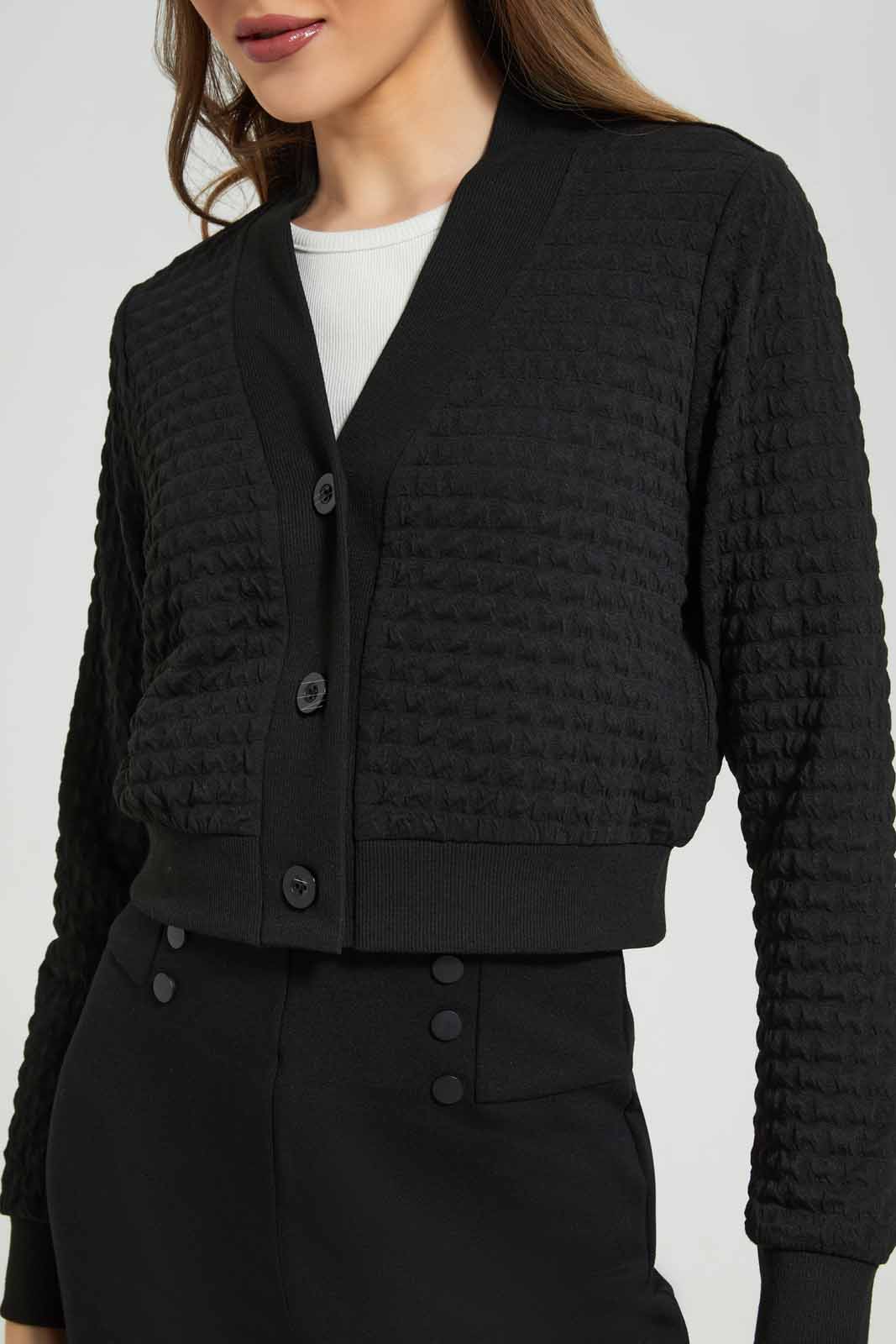 Redtag-Black-Jacquard-Cardigan-Category:Cardigans,-Colour:Black,-Deals:New-In,-Dept:Ladieswear,-Filter:Women's-Clothing,-LDC,-LDC-Cardigans,-New-In-LDC-APL,-Non-Sale,-Section:Women,-W22B-Women's-