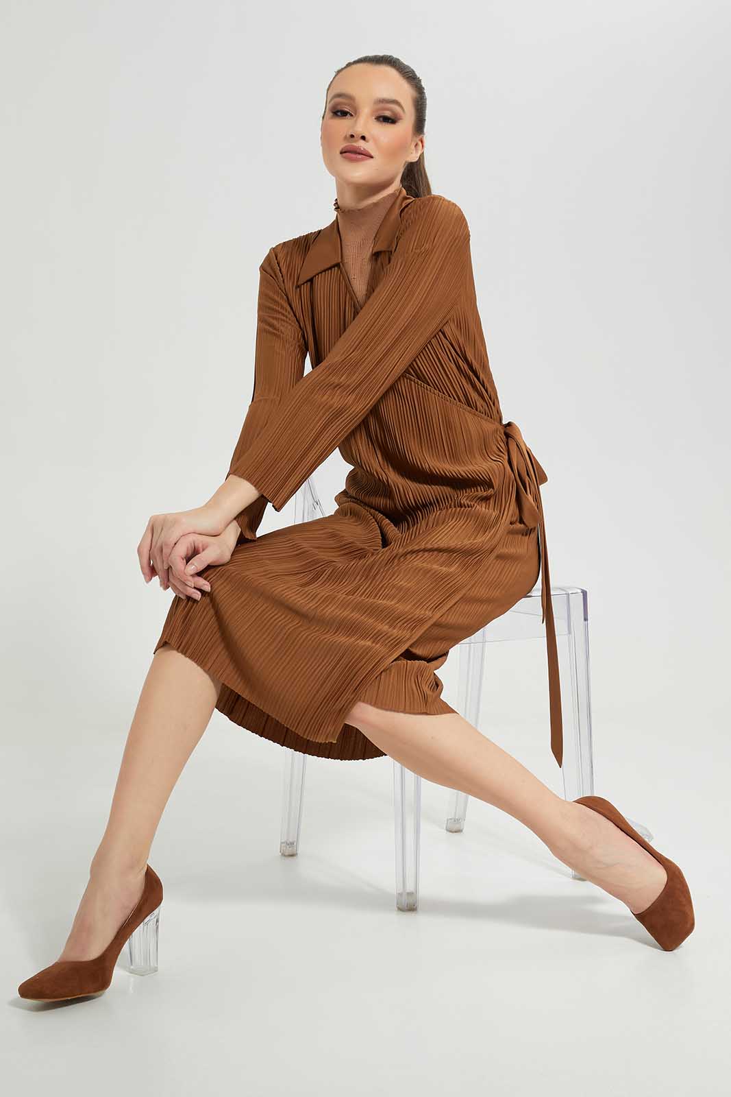 Redtag-Sand-Pleated-Wrap-Dress-Category:Dresses,-Colour:Sand,-Deals:New-In,-Dept:Ladieswear,-Filter:Women's-Clothing,-LDC,-LDC-Dresses,-New-In-LDC-APL,-Non-Sale,-Section:Women,-W22B-Women's-