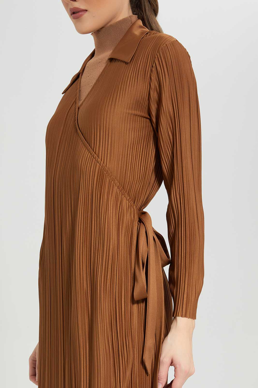 Redtag-Sand-Pleated-Wrap-Dress-Category:Dresses,-Colour:Sand,-Deals:New-In,-Dept:Ladieswear,-Filter:Women's-Clothing,-LDC,-LDC-Dresses,-New-In-LDC-APL,-Non-Sale,-Section:Women,-W22B-Women's-