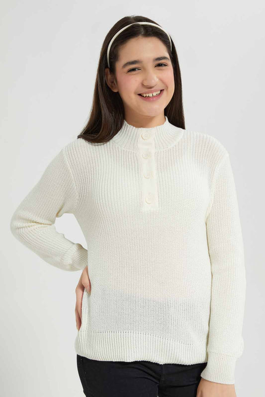 Redtag-White-Front-Placket-Pullover-Category:Pullovers,-Colour:White,-Deals:New-In,-Filter:Senior-Girls-(8-to-14-Yrs),-GSR-Pullovers,-New-In-GSR-APL,-Non-Sale,-Section:Girls-(0-to-14Yrs),-W22B-Senior-Girls-9 to 14 Years