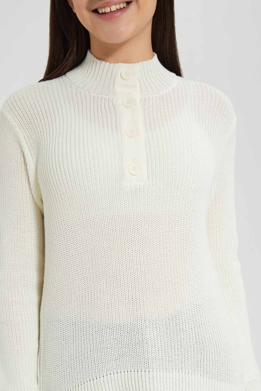 Redtag-White-Front-Placket-Pullover-Category:Pullovers,-Colour:White,-Deals:New-In,-Filter:Senior-Girls-(8-to-14-Yrs),-GSR-Pullovers,-New-In-GSR-APL,-Non-Sale,-Section:Girls-(0-to-14Yrs),-W22B-Senior-Girls-9 to 14 Years