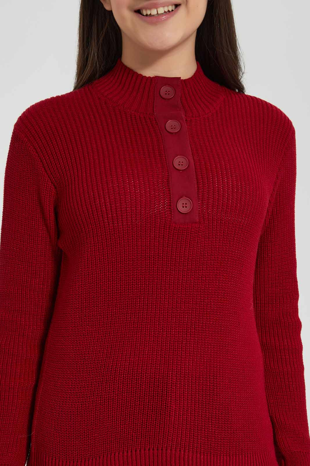 Redtag-Burgundy-Front-Placket-Pullover-Category:Pullovers,-Colour:Burgundy,-Deals:New-In,-Filter:Senior-Girls-(8-to-14-Yrs),-GSR-Pullovers,-New-In-GSR-APL,-Non-Sale,-Section:Girls-(0-to-14Yrs),-W22B-Senior-Girls-9 to 14 Years