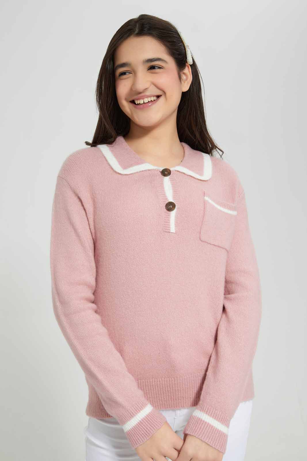 Redtag-Pink-Peterpan-Collar-Category:Pullovers,-Colour:Apricot,-Deals:New-In,-Filter:Senior-Girls-(8-to-14-Yrs),-GSR-Pullovers,-New-In-GSR-APL,-Non-Sale,-Section:Girls-(0-to-14Yrs),-W22B-Senior-Girls-9 to 14 Years