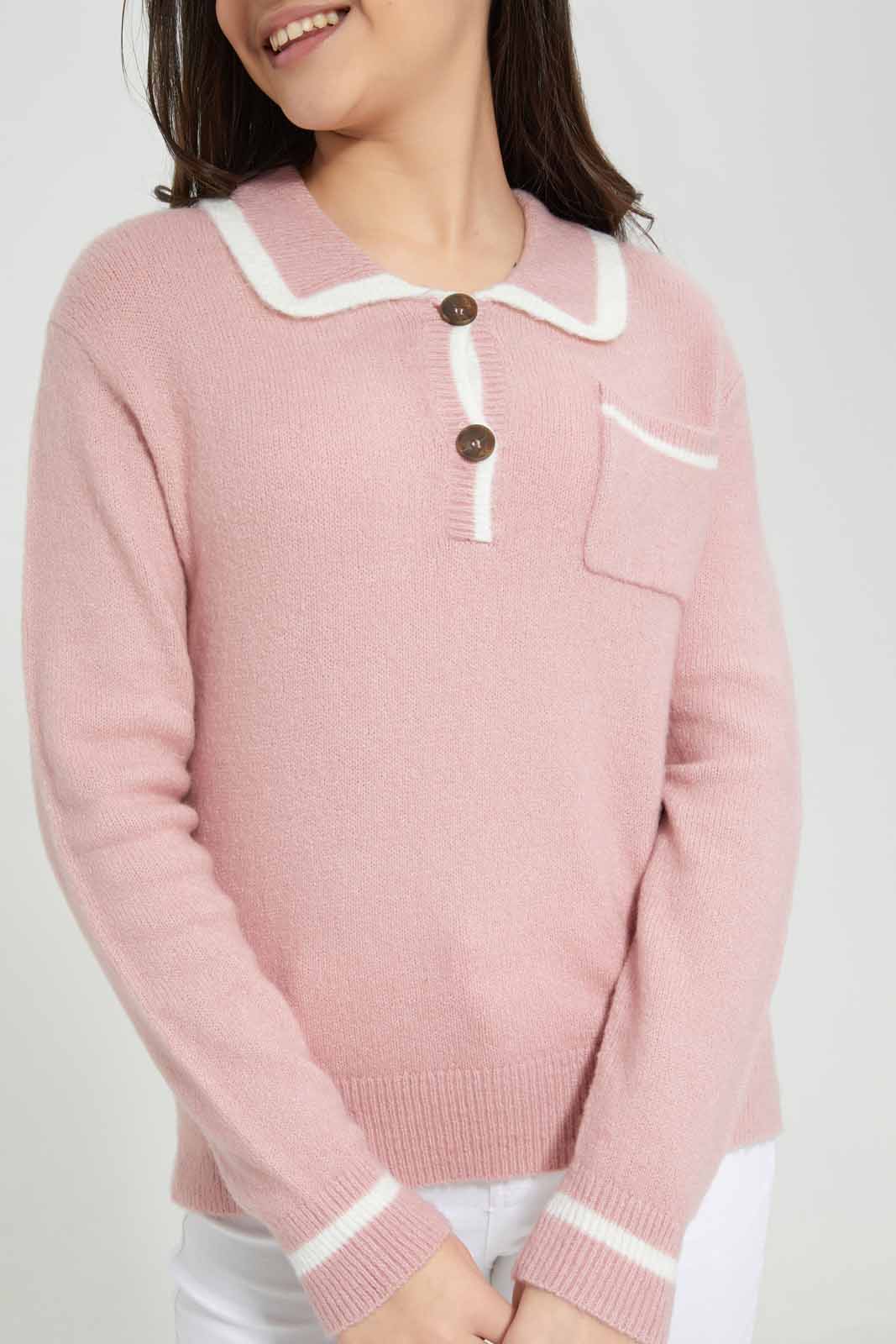 Redtag-Pink-Peterpan-Collar-Category:Pullovers,-Colour:Apricot,-Deals:New-In,-Filter:Senior-Girls-(8-to-14-Yrs),-GSR-Pullovers,-New-In-GSR-APL,-Non-Sale,-Section:Girls-(0-to-14Yrs),-W22B-Senior-Girls-9 to 14 Years