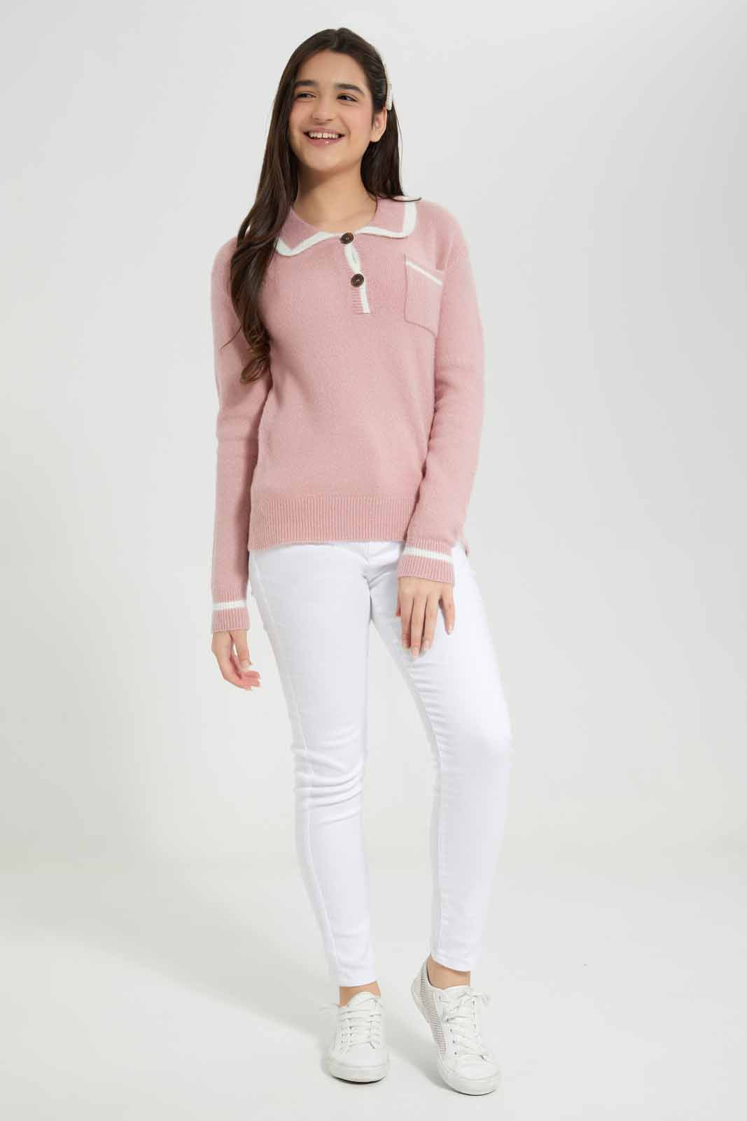 Redtag-Pink-Peterpan-Collar-Category:Pullovers,-Colour:Apricot,-Deals:New-In,-Filter:Senior-Girls-(8-to-14-Yrs),-GSR-Pullovers,-New-In-GSR-APL,-Non-Sale,-Section:Girls-(0-to-14Yrs),-W22B-Senior-Girls-9 to 14 Years