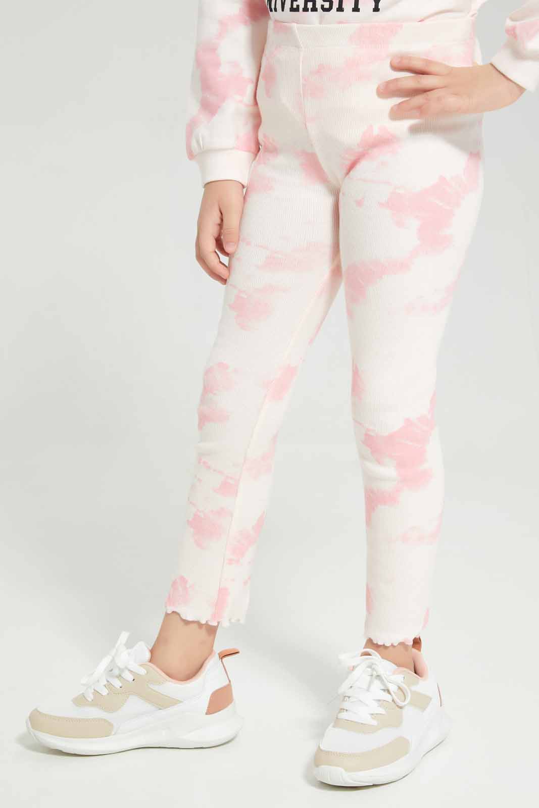 Redtag-Pink-Loungewear-Legging---Tie-Dye-Category:Leggings,-Colour:Apricot,-Deals:New-In,-Filter:Girls-(2-to-8-Yrs),-GIR-Leggings,-New-In-GIR-APL,-Non-Sale,-Section:Girls-(0-to-14Yrs),-W22B-Girls-2 to 8 Years