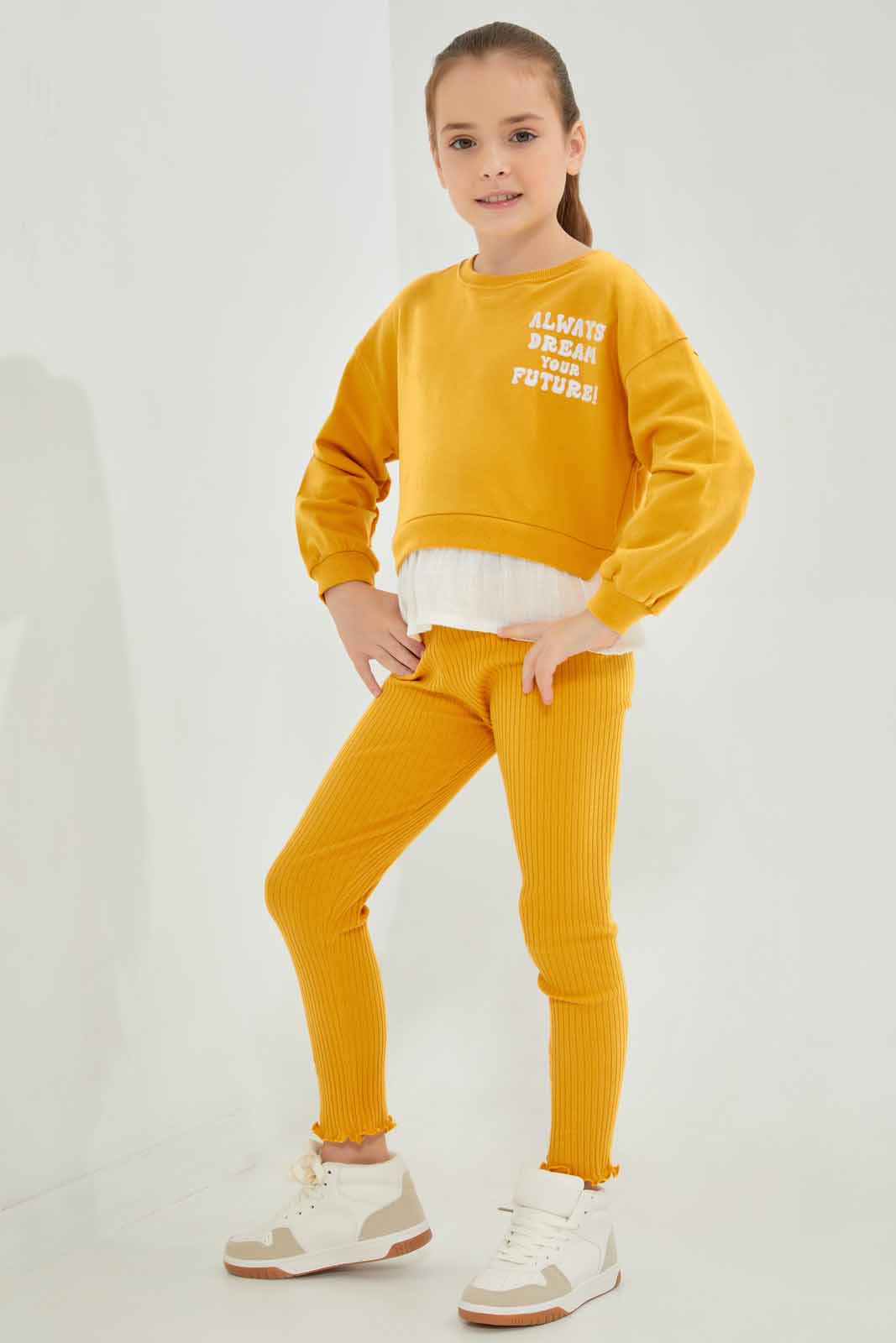 Redtag-Yellow-Loungewear-Active-Top---Yellow-Category:Leggings,-Colour:Yellow,-Deals:New-In,-Dept:Girls,-Filter:Girls-(2-to-8-Yrs),-GIR-Leggings,-New-In-GIR-APL,-Non-Sale,-Section:Girls-(0-to-14Yrs),-W22B-Girls-2 to 8 Years