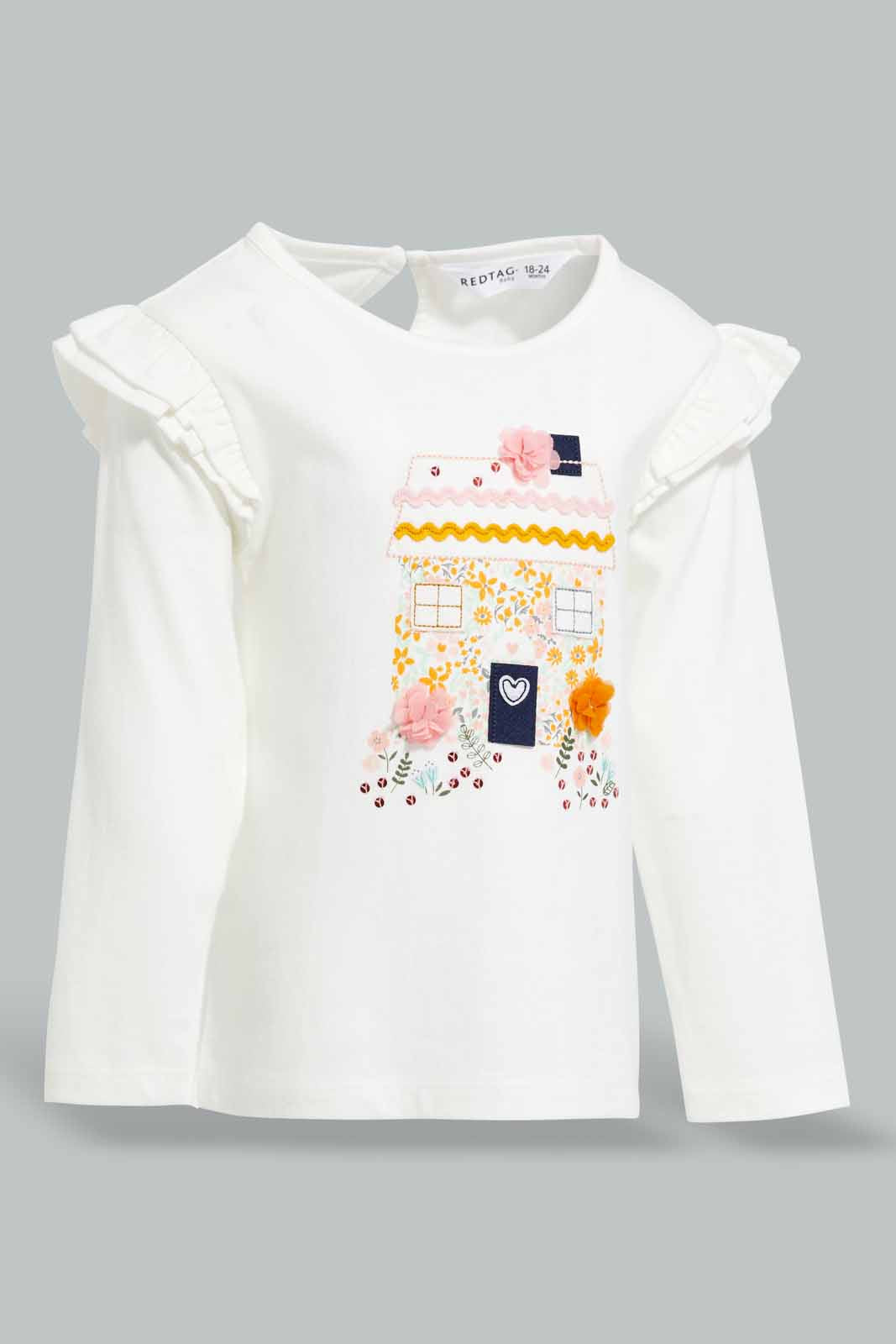 Redtag-White-House-Artwork-T-Shirt-Category:T-Shirts,-Colour:White,-Deals:New-In,-Filter:Infant-Girls-(3-to-24-Mths),-ING-T-Shirts,-New-In-ING-APL,-Non-Sale,-Section:Girls-(0-to-14Yrs),-W22A-Infant-Girls-3 to 24 Months