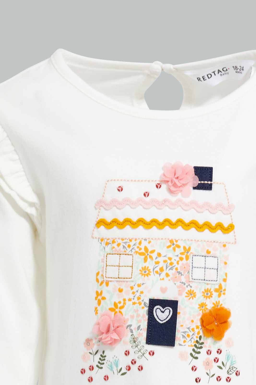 Redtag-White-House-Artwork-T-Shirt-Category:T-Shirts,-Colour:White,-Deals:New-In,-Filter:Infant-Girls-(3-to-24-Mths),-ING-T-Shirts,-New-In-ING-APL,-Non-Sale,-Section:Girls-(0-to-14Yrs),-W22A-Infant-Girls-3 to 24 Months