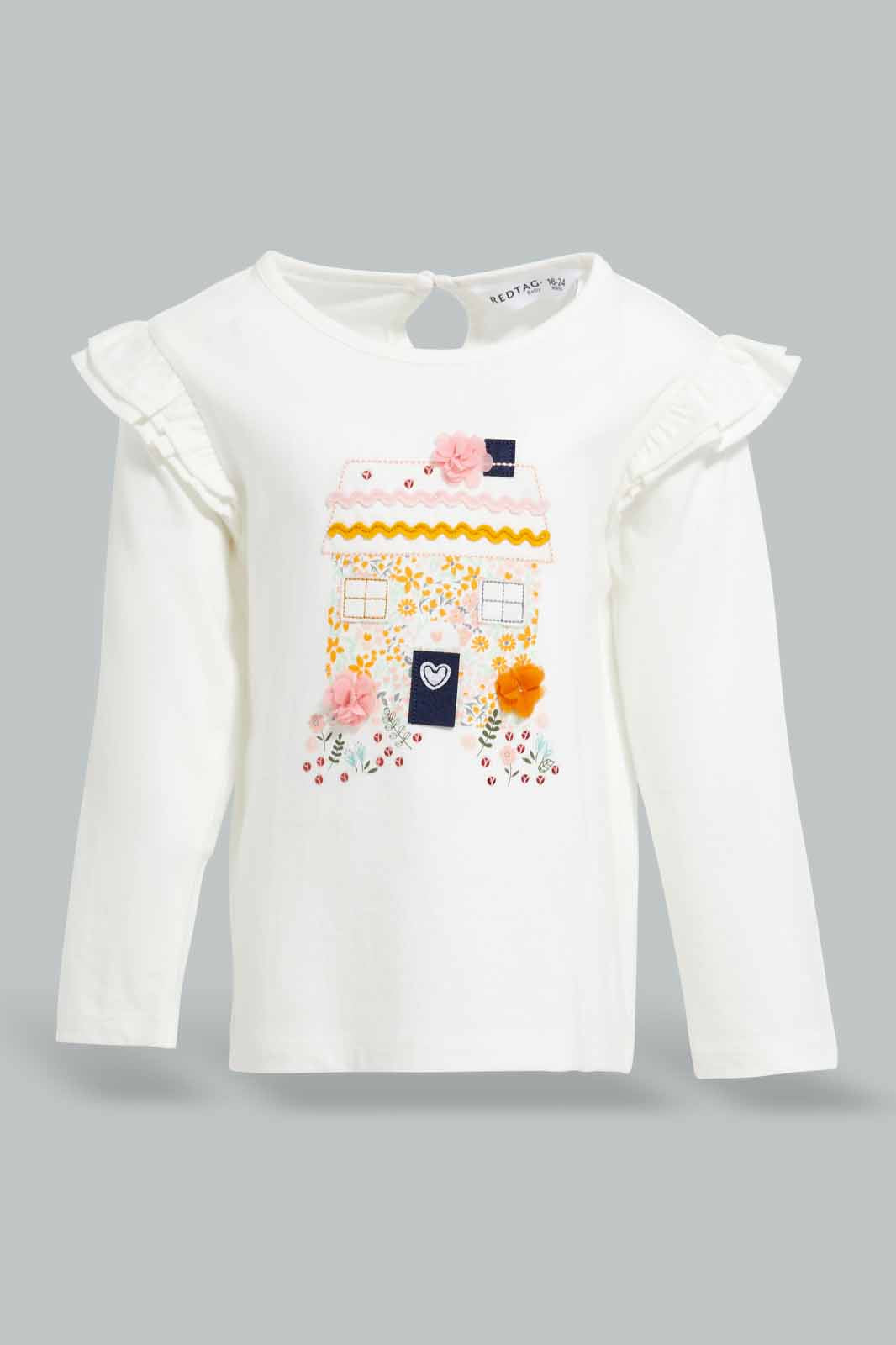Redtag-White-House-Artwork-T-Shirt-Category:T-Shirts,-Colour:White,-Deals:New-In,-Filter:Infant-Girls-(3-to-24-Mths),-ING-T-Shirts,-New-In-ING-APL,-Non-Sale,-Section:Girls-(0-to-14Yrs),-W22A-Infant-Girls-3 to 24 Months