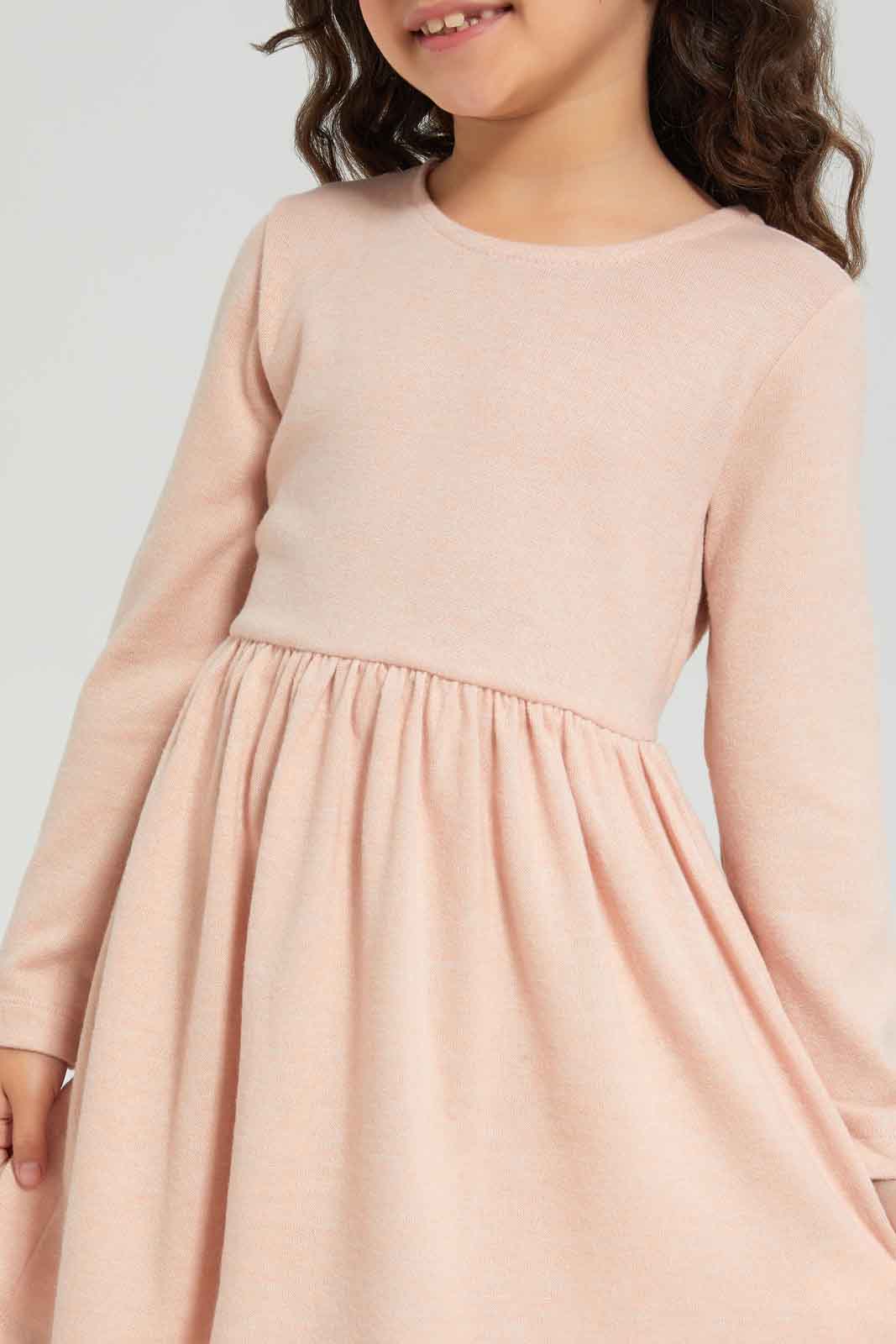 Redtag-Pink-Knitted-Long-Sleeve-Dress-Category:Dresses,-Colour:Apricot,-Deals:New-In,-Dept:Girls,-Filter:Girls-(2-to-8-Yrs),-GIR-Dresses,-New-In-GIR-APL,-Non-Sale,-Section:Girls-(0-to-14Yrs),-W22B-Girls-2 to 8 Years