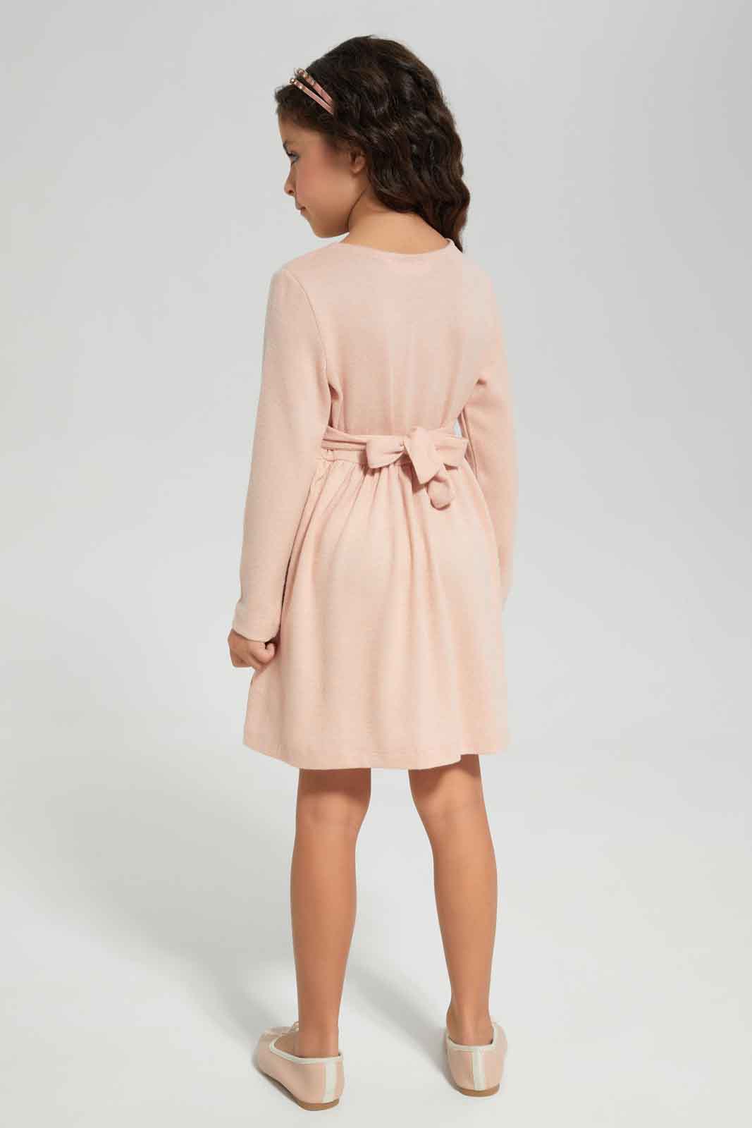 Redtag-Pink-Knitted-Long-Sleeve-Dress-Category:Dresses,-Colour:Apricot,-Deals:New-In,-Dept:Girls,-Filter:Girls-(2-to-8-Yrs),-GIR-Dresses,-New-In-GIR-APL,-Non-Sale,-Section:Girls-(0-to-14Yrs),-W22B-Girls-2 to 8 Years