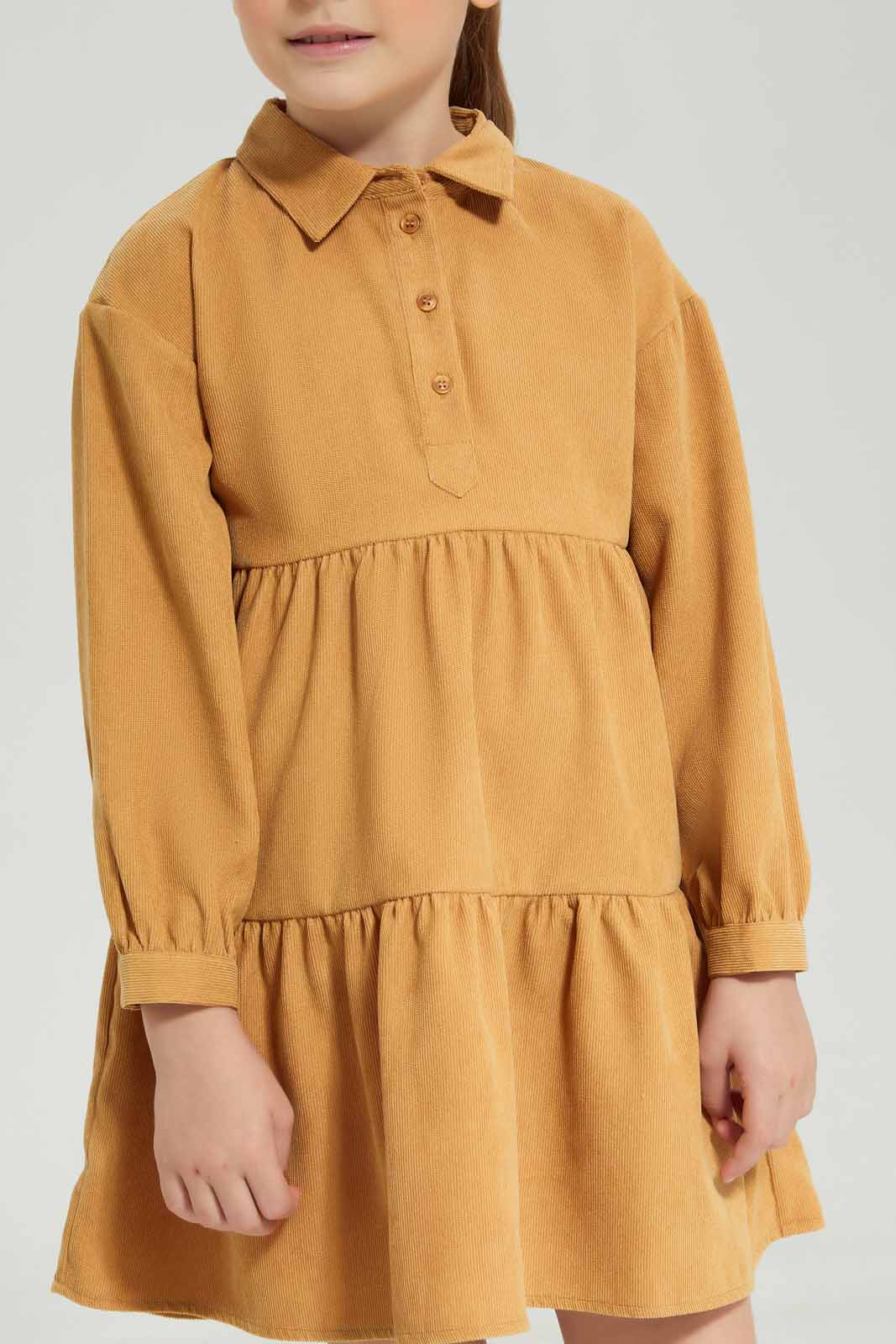 Redtag-Mustard-Long-Sleeve-Cord-Maxi-Dress-Category:Dresses,-Colour:Mustard,-Deals:New-In,-Dept:Girls,-Filter:Girls-(2-to-8-Yrs),-GIR-Dresses,-New-In-GIR-APL,-Non-Sale,-Section:Girls-(0-to-14Yrs),-W22B-Girls-2 to 8 Years