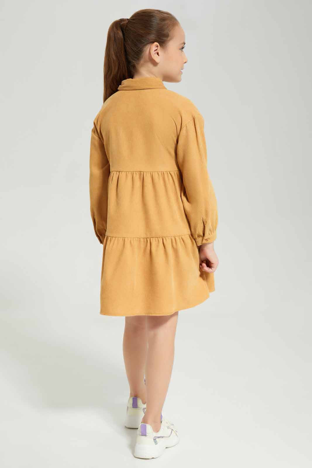 Redtag-Mustard-Long-Sleeve-Cord-Maxi-Dress-Category:Dresses,-Colour:Mustard,-Deals:New-In,-Dept:Girls,-Filter:Girls-(2-to-8-Yrs),-GIR-Dresses,-New-In-GIR-APL,-Non-Sale,-Section:Girls-(0-to-14Yrs),-W22B-Girls-2 to 8 Years
