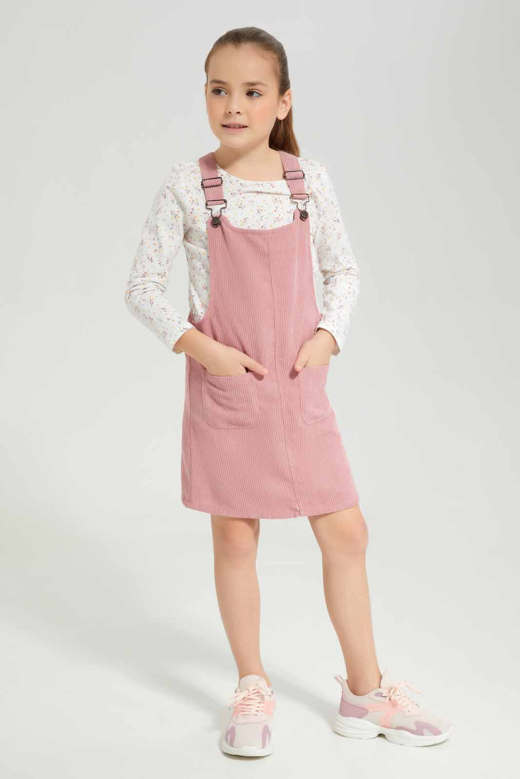 Redtag-Pink-2-Pcs-Set-Dress-Category:Dresses,-Colour:Apricot,-Deals:New-In,-Dept:Girls,-Filter:Girls-(2-to-8-Yrs),-GIR-Dresses,-New-In-GIR-APL,-Non-Sale,-Section:Girls-(0-to-14Yrs),-W22B-Girls-2 to 8 Years