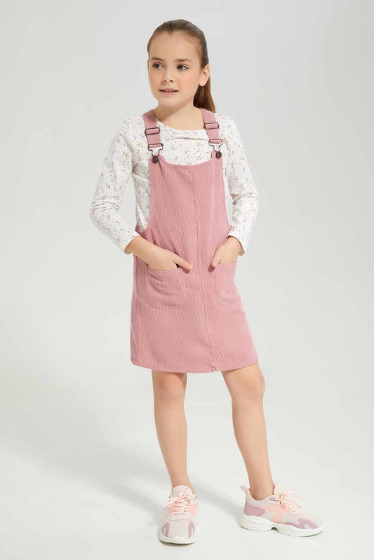 Redtag-Pink-2-Pcs-Set-Dress-Category:Dresses,-Colour:Apricot,-Deals:New-In,-Dept:Girls,-Filter:Girls-(2-to-8-Yrs),-GIR-Dresses,-New-In-GIR-APL,-Non-Sale,-Section:Girls-(0-to-14Yrs),-W22B-Girls-2 to 8 Years