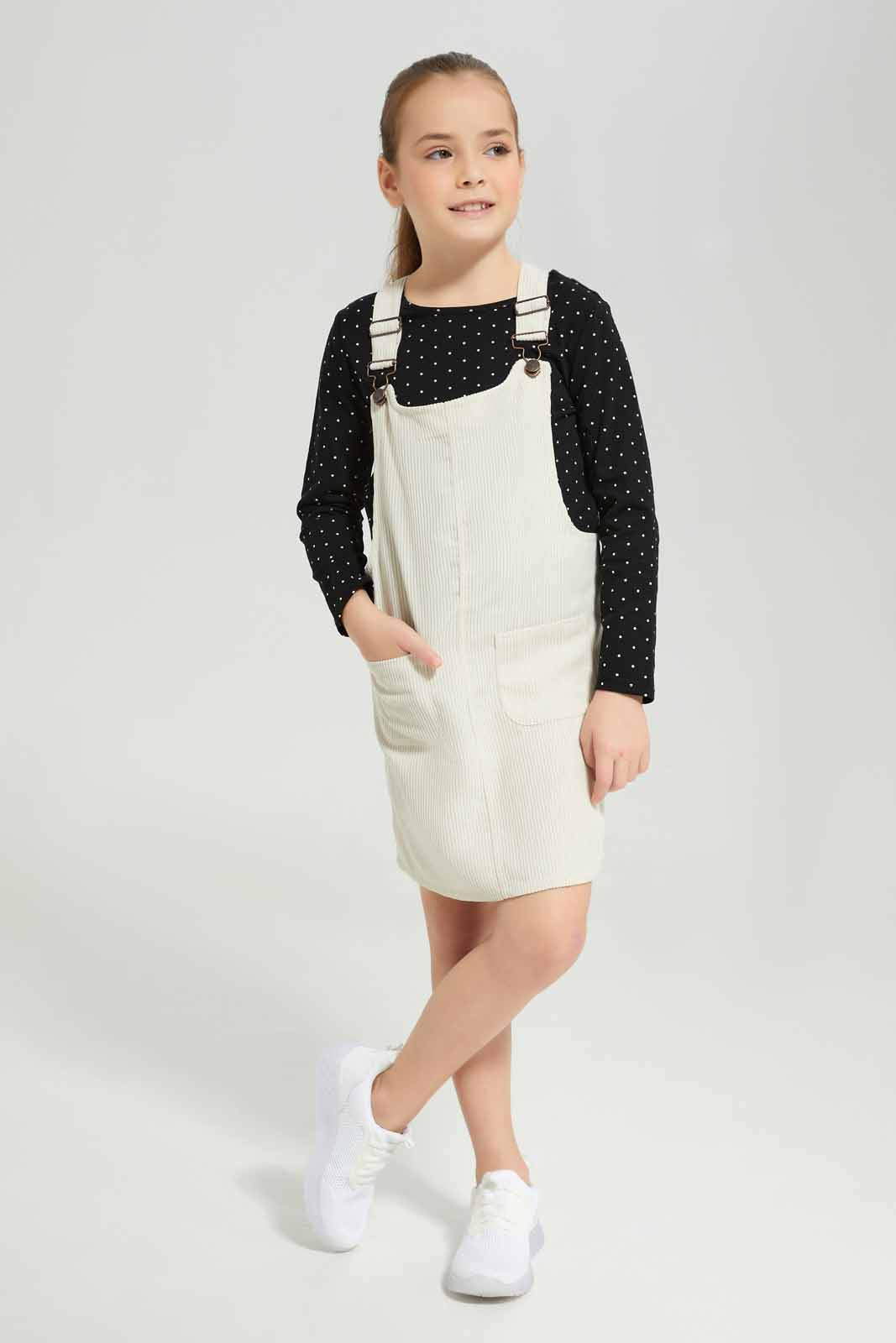 Redtag-Beige-2-Pcs-Set-Dress-Category:Dresses,-Colour:Beige,-Deals:New-In,-Dept:Girls,-Filter:Girls-(2-to-8-Yrs),-GIR-Dresses,-New-In-GIR-APL,-Non-Sale,-Section:Girls-(0-to-14Yrs),-W22B-Girls-2 to 8 Years