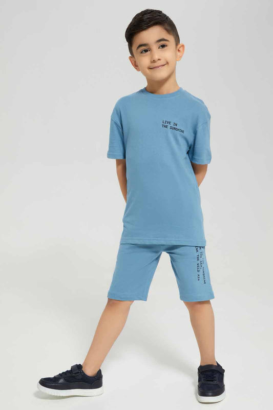 Redtag-Blue-Adventurer-T-shirt-And-Shorts-Set-BOY-Sets,-Category:Sets,-Colour:Blue,-Deals:New-In,-Filter:Boys-(2-to-8-Yrs),-New-In-BOY-APL,-Non-Sale,-Section:Boys-(0-to-14Yrs),-W22A-Boys-2 to 8 Years