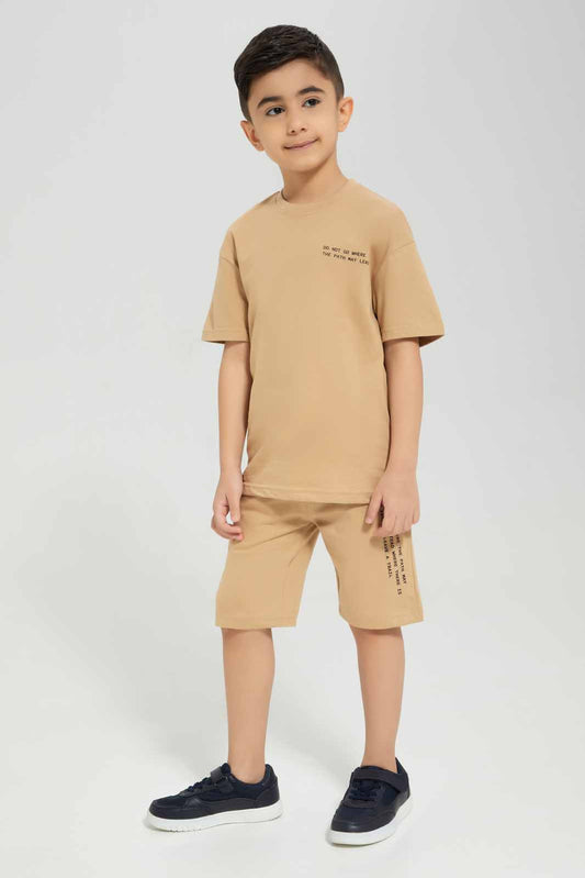 Redtag-Brown-Future-Print-T-shirt-And-Shorts-Set-BOY-Sets,-Category:Sets,-Colour:Brown,-Deals:New-In,-Filter:Boys-(2-to-8-Yrs),-New-In-BOY-APL,-Non-Sale,-Section:Boys-(0-to-14Yrs),-W22A-Boys-2 to 8 Years