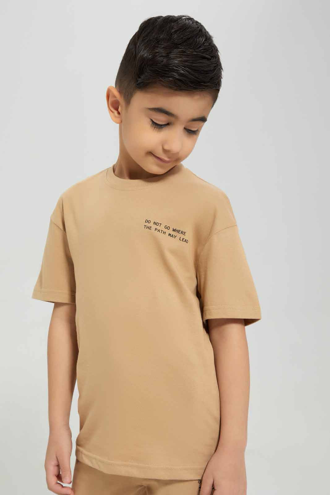 Redtag-Brown-Future-Print-T-shirt-And-Shorts-Set-BOY-Sets,-Category:Sets,-Colour:Brown,-Deals:New-In,-Filter:Boys-(2-to-8-Yrs),-New-In-BOY-APL,-Non-Sale,-Section:Boys-(0-to-14Yrs),-W22A-Boys-2 to 8 Years