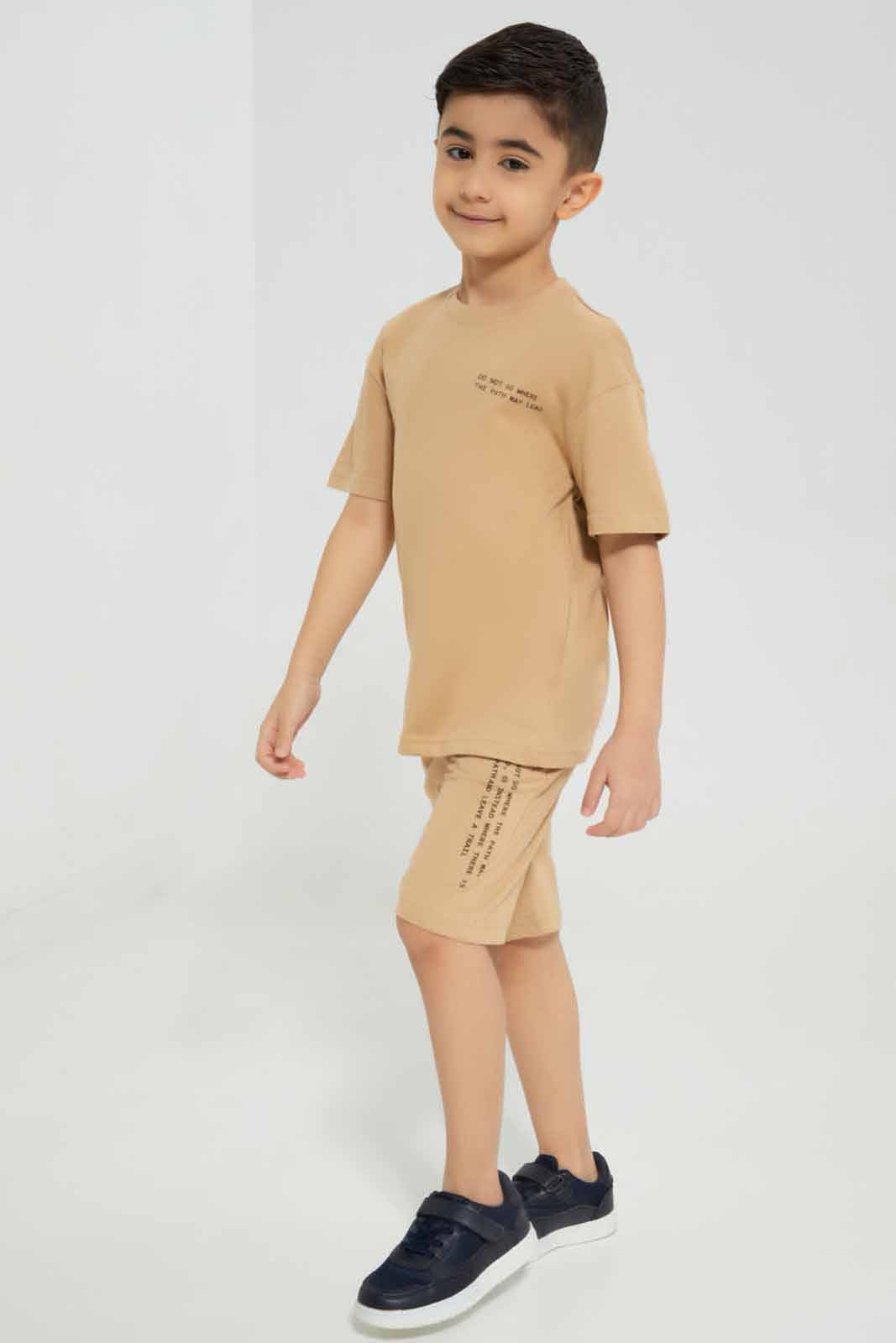 Redtag-Brown-Future-Print-T-shirt-And-Shorts-Set-BOY-Sets,-Category:Sets,-Colour:Brown,-Deals:New-In,-Filter:Boys-(2-to-8-Yrs),-New-In-BOY-APL,-Non-Sale,-Section:Boys-(0-to-14Yrs),-W22A-Boys-2 to 8 Years