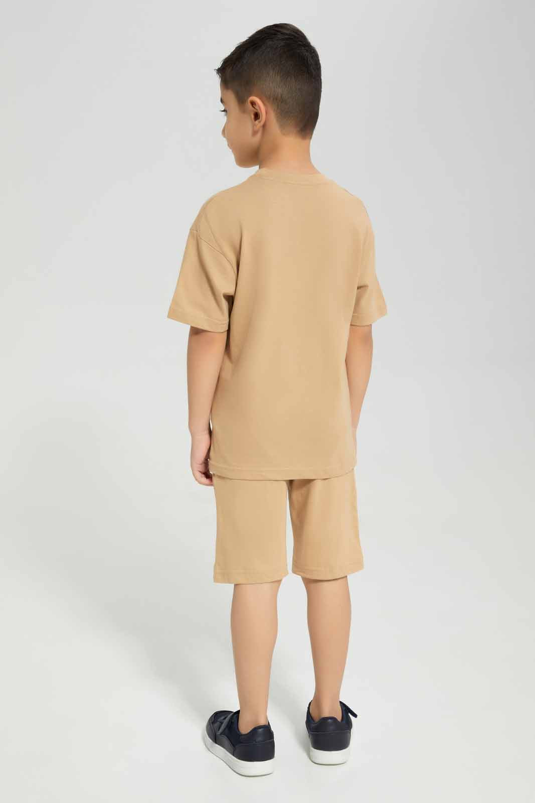 Redtag-Brown-Future-Print-T-shirt-And-Shorts-Set-BOY-Sets,-Category:Sets,-Colour:Brown,-Deals:New-In,-Filter:Boys-(2-to-8-Yrs),-New-In-BOY-APL,-Non-Sale,-Section:Boys-(0-to-14Yrs),-W22A-Boys-2 to 8 Years