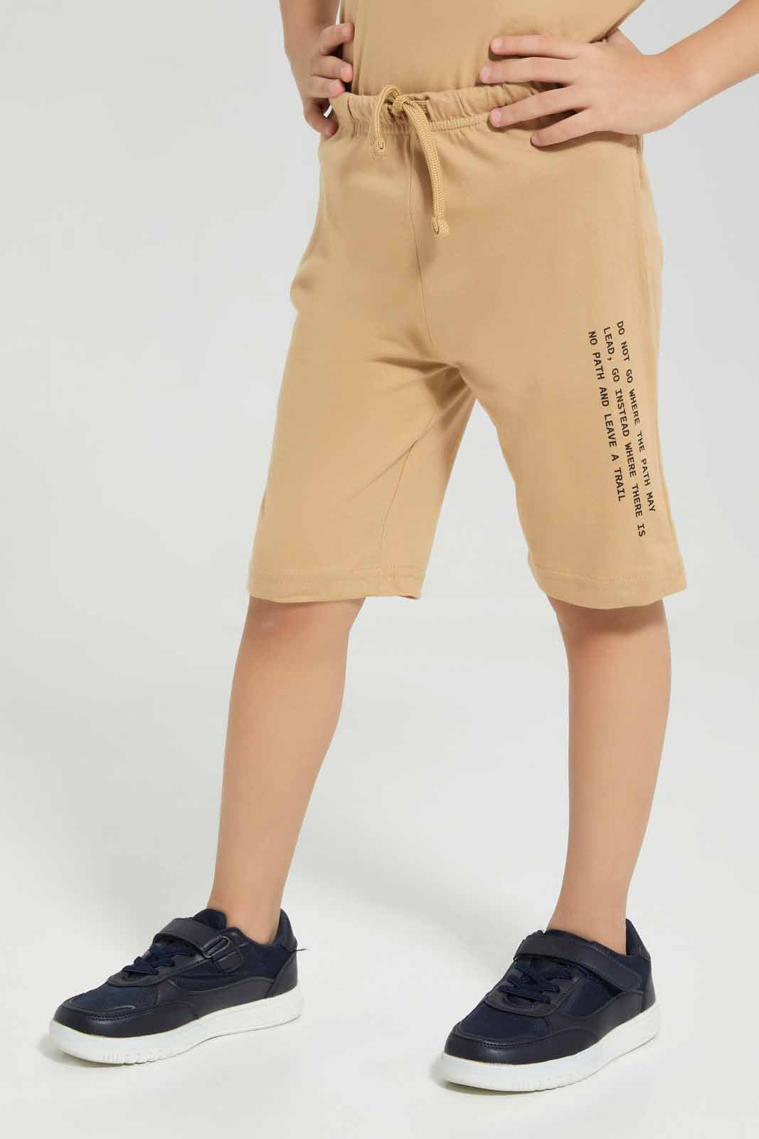 Redtag-Brown-Future-Print-T-shirt-And-Shorts-Set-BOY-Sets,-Category:Sets,-Colour:Brown,-Deals:New-In,-Filter:Boys-(2-to-8-Yrs),-New-In-BOY-APL,-Non-Sale,-Section:Boys-(0-to-14Yrs),-W22A-Boys-2 to 8 Years