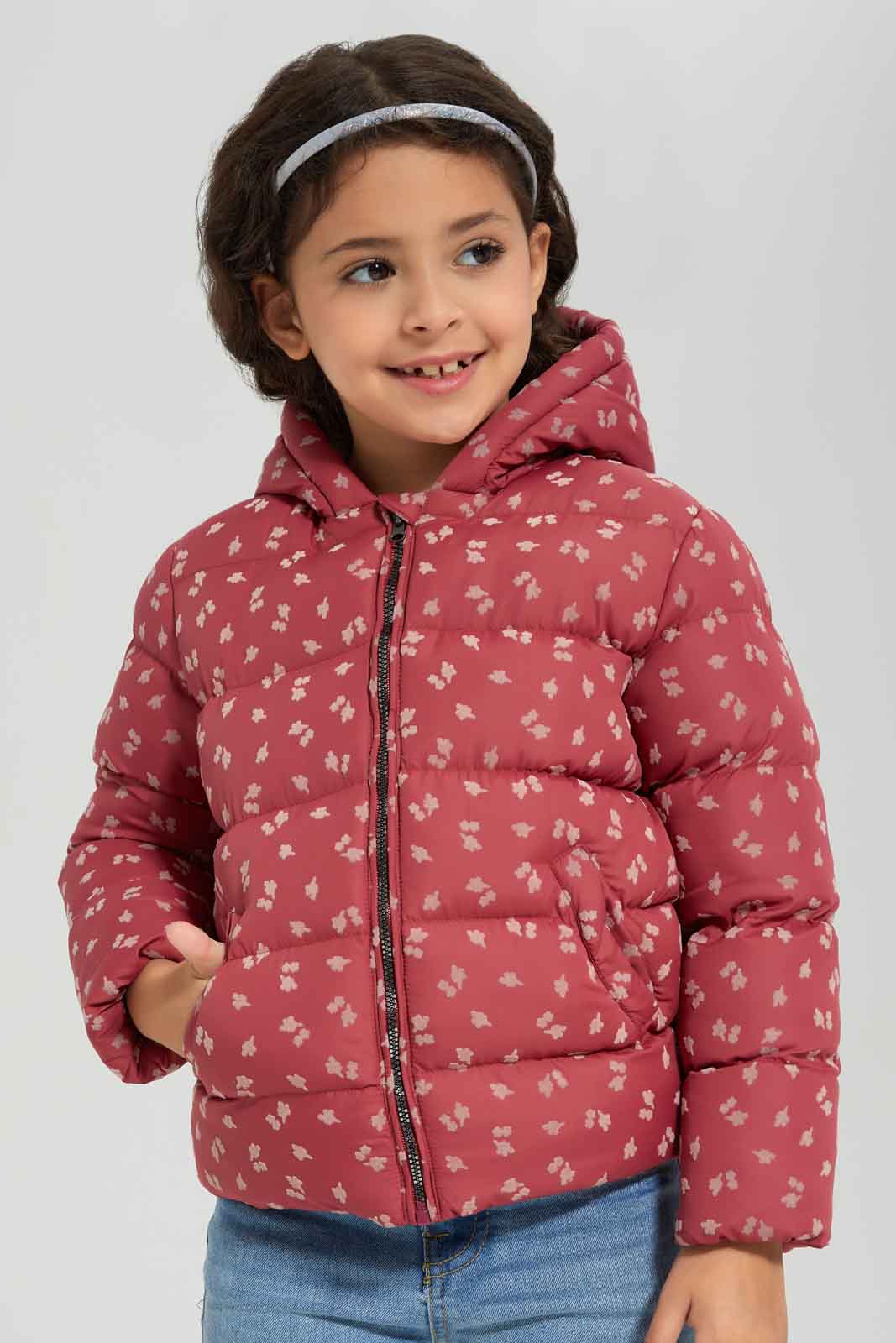 Redtag-RED-aop-Jacket-With-Hood-Category:Jackets,-Colour:Red,-Deals:New-In,-Dept:Girls,-Filter:Girls-(2-to-8-Yrs),-GIR-Jackets,-New-In-GIR-APL,-Non-Sale,-Section:Girls-(0-to-14Yrs),-W22B-Girls-2 to 8 Years