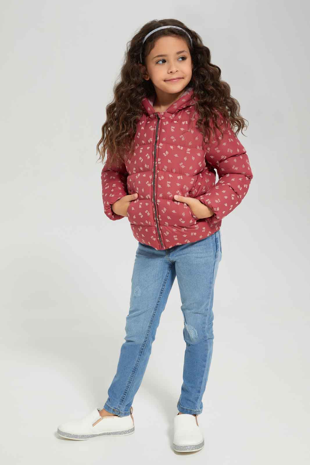 Redtag-RED-aop-Jacket-With-Hood-Category:Jackets,-Colour:Red,-Deals:New-In,-Dept:Girls,-Filter:Girls-(2-to-8-Yrs),-GIR-Jackets,-New-In-GIR-APL,-Non-Sale,-Section:Girls-(0-to-14Yrs),-W22B-Girls-2 to 8 Years