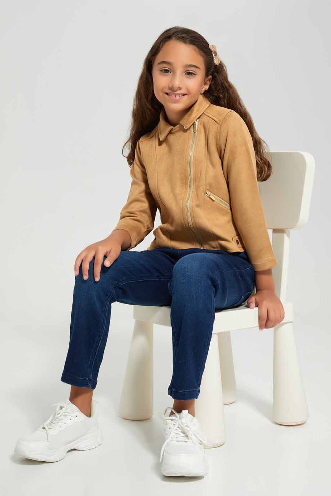 Redtag-Beige-Biker-Jacket-Category:Jackets,-Colour:Beige,-Deals:New-In,-Filter:Girls-(2-to-8-Yrs),-GIR-Jackets,-New-In-GIR-APL,-Non-Sale,-Section:Girls-(0-to-14Yrs),-W22B-Girls-2 to 8 Years