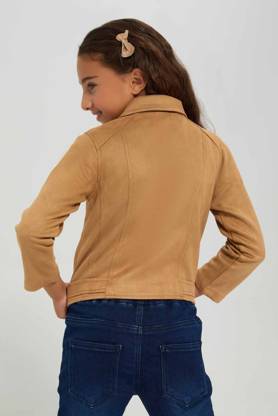 Redtag-Beige-Biker-Jacket-Category:Jackets,-Colour:Beige,-Deals:New-In,-Filter:Girls-(2-to-8-Yrs),-GIR-Jackets,-New-In-GIR-APL,-Non-Sale,-Section:Girls-(0-to-14Yrs),-W22B-Girls-2 to 8 Years